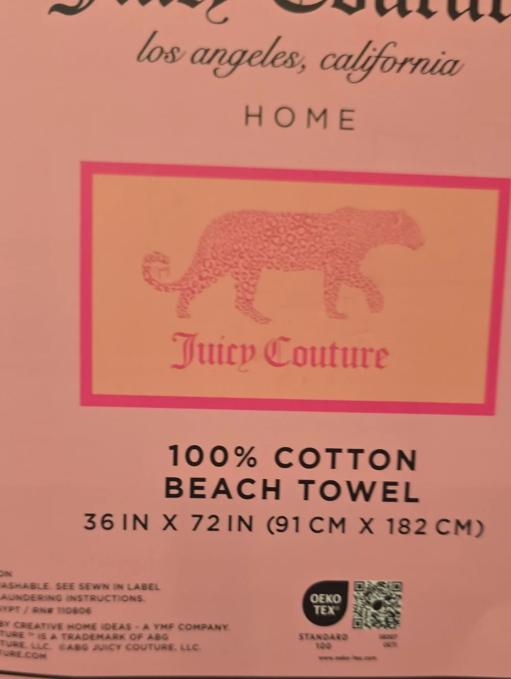 Juicy Couture Home Pink Leopard Logo Panel Oversized Beach Towel